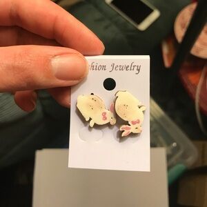 Bunny hand painted stud earrings